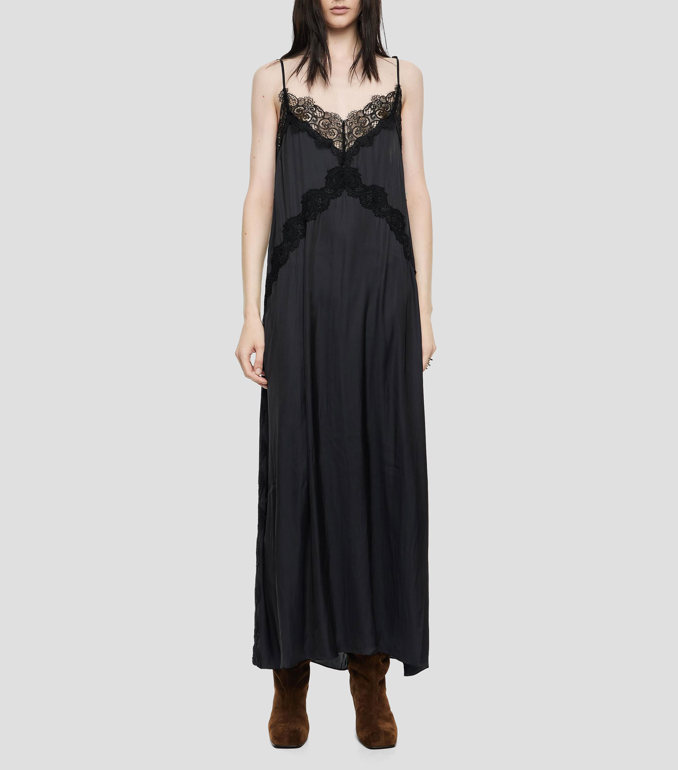 Vestido largo fluido encaje Mujer